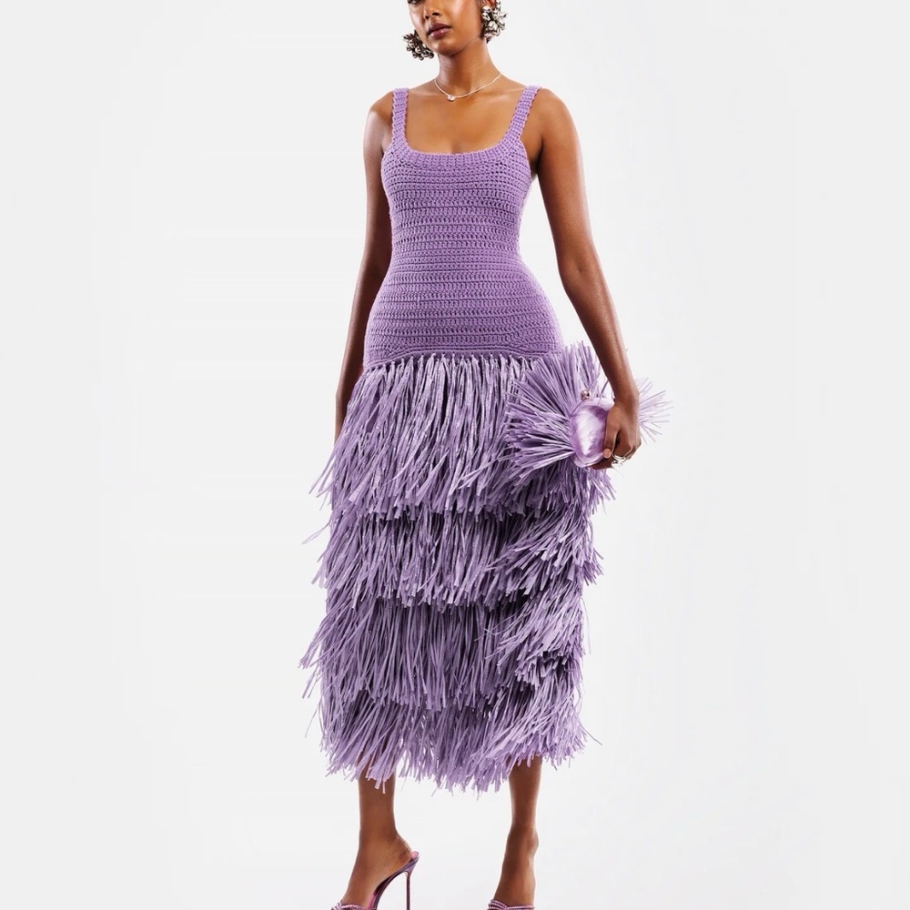 Lavender Crochet Tank Dress with Fringe